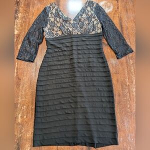 Simply Liliana Black Lace Dress 3/4 Sleeve V-neck Women's Size 8 Used
